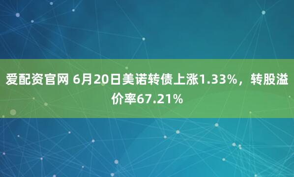 爱配资官网 6月20日美诺转债上涨1.33%，转股溢价率67.21%